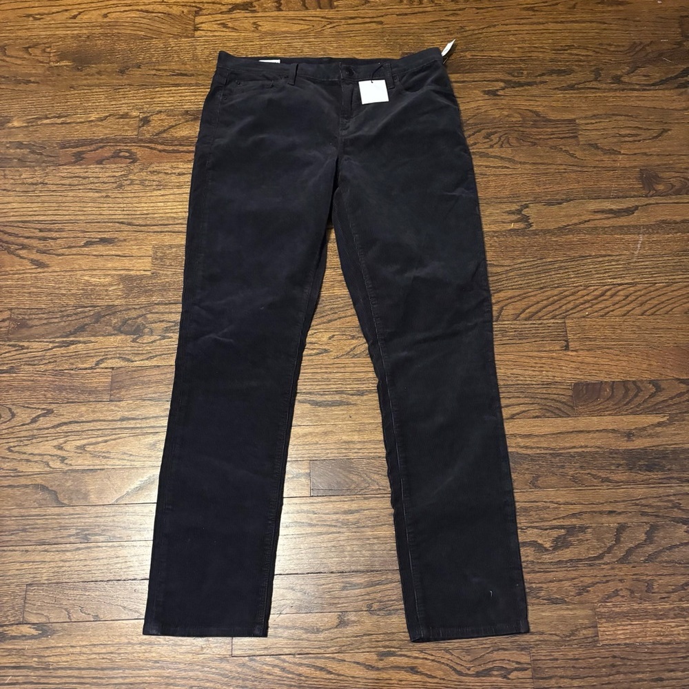 NWT Gap Black Mid Rise Straight Leg Stretch Corduroy Pants Size 32